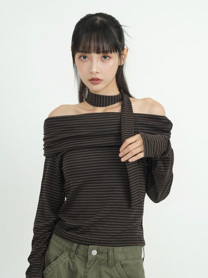 border offshoulder scarf tops