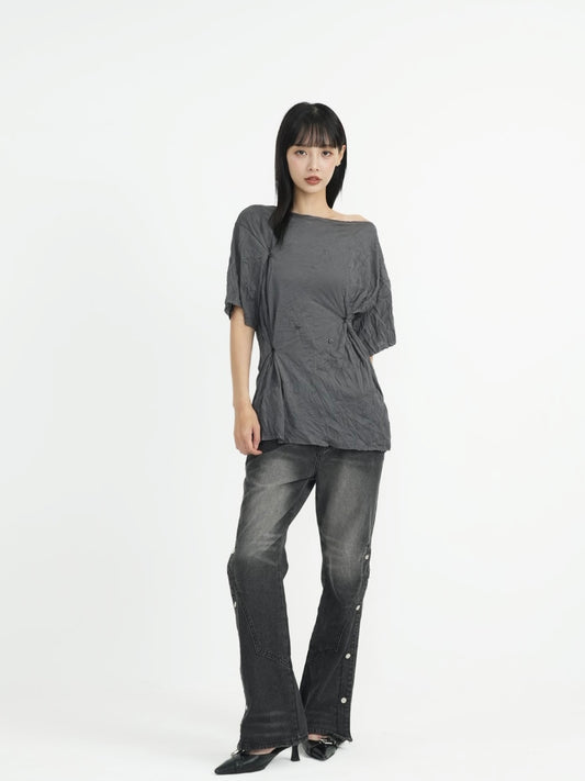 wide slit bootcut denim pants