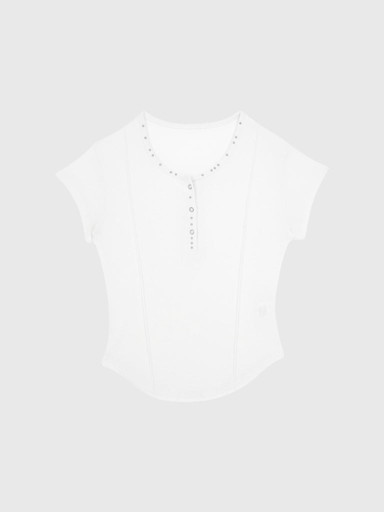 cropped stud henley tops