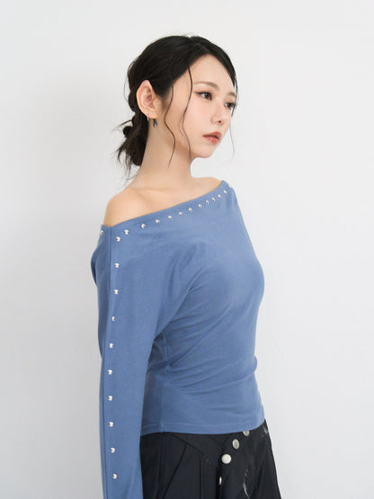 studs detail off shoulder tops