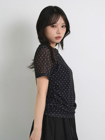 double layered dot sheer tops