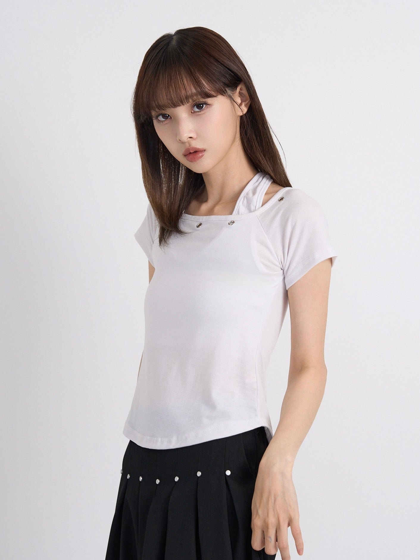 eyelet halter layered tops