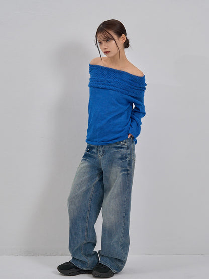 wool off shoulder knit