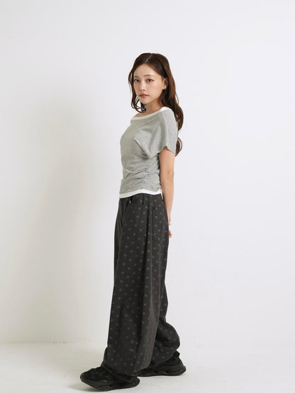 bicolor eyelet off shoulder tops