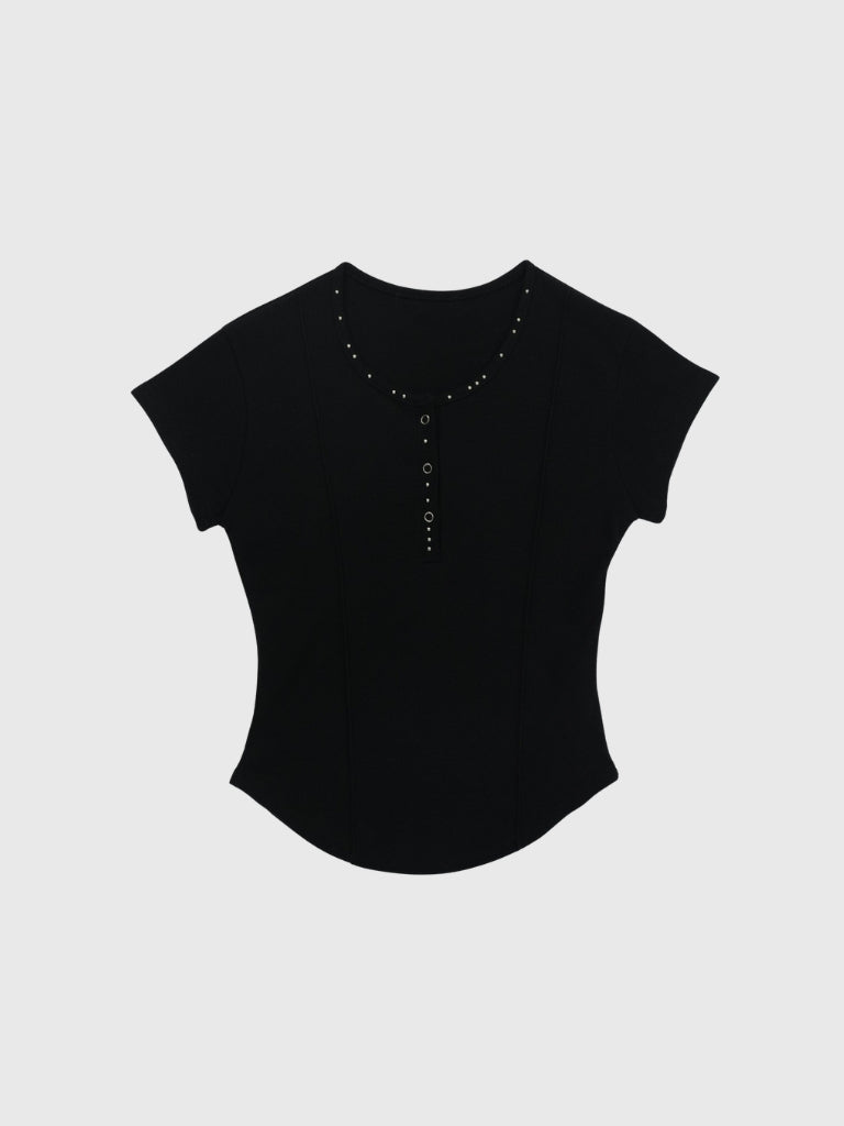 cropped stud henley tops