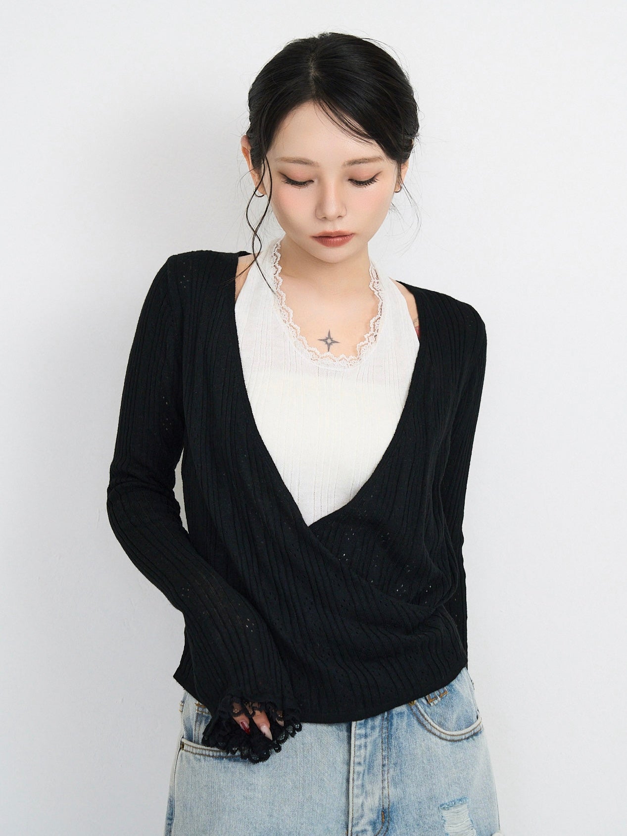 deep v neck cardigan
