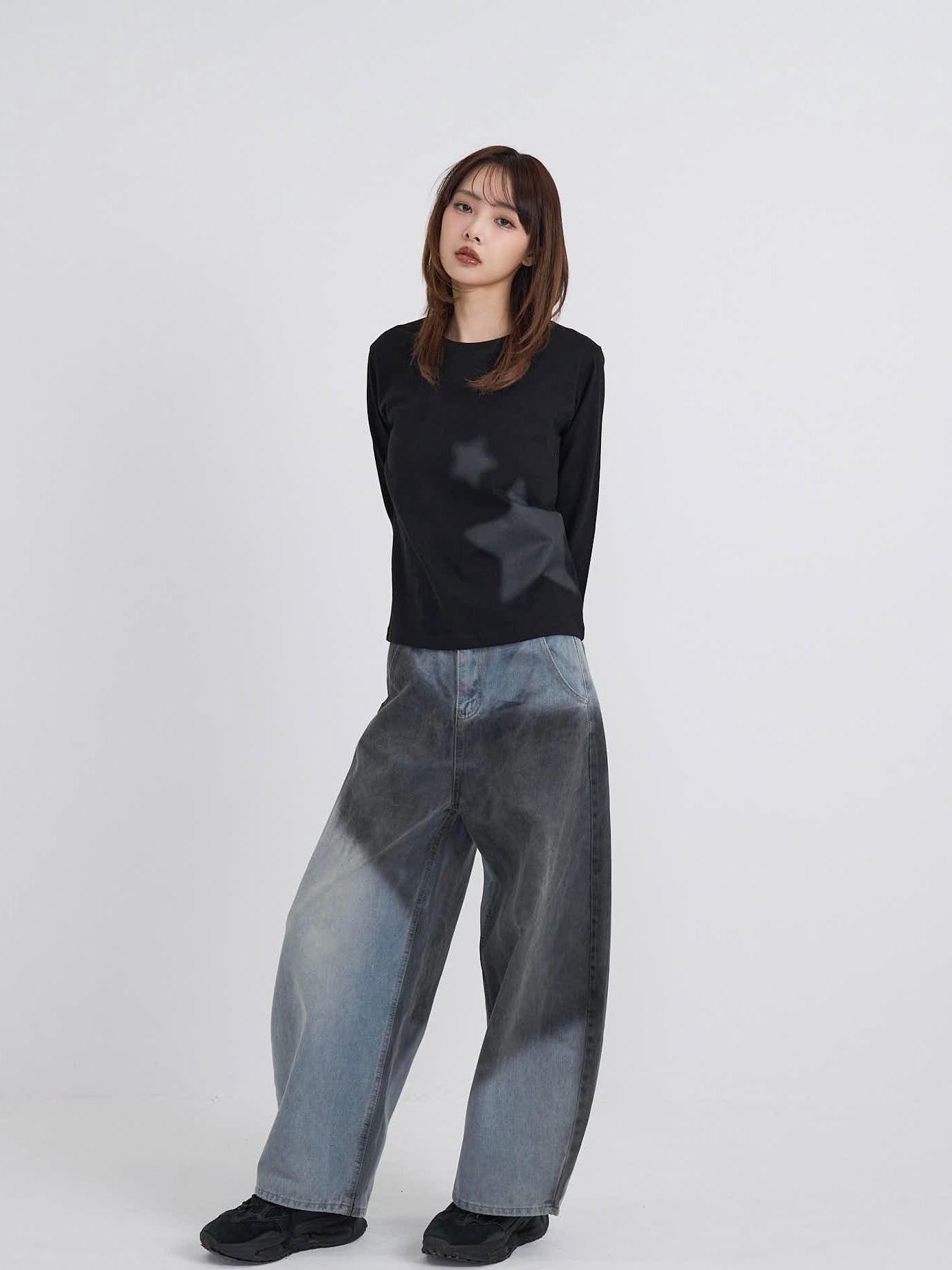 star print basic long tops