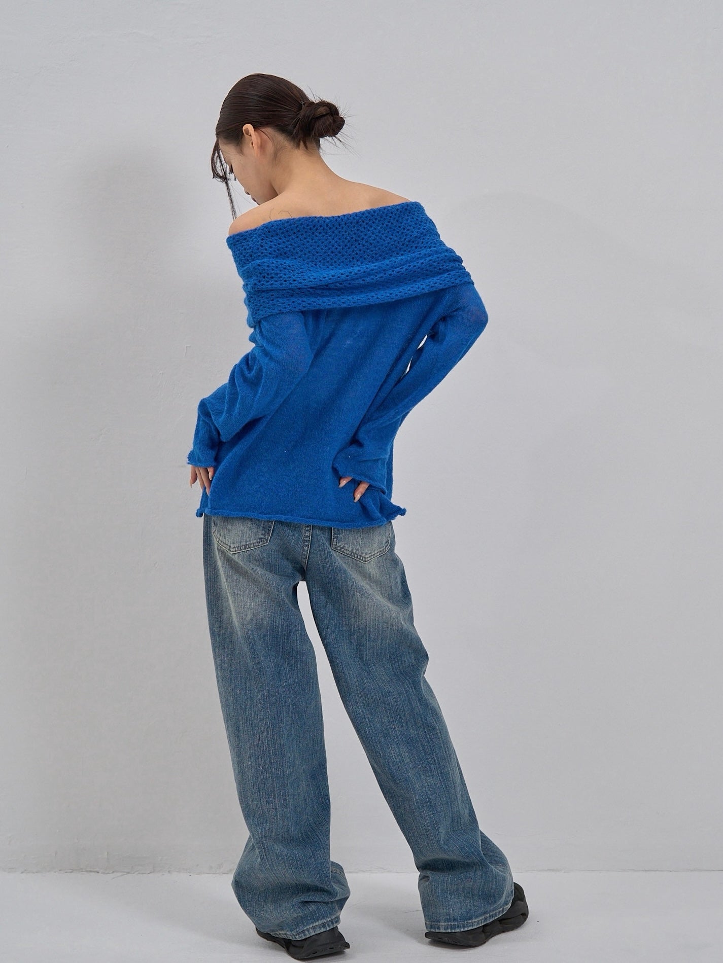 wool off shoulder knit