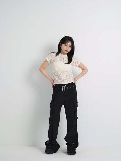 sheer flower lace tops