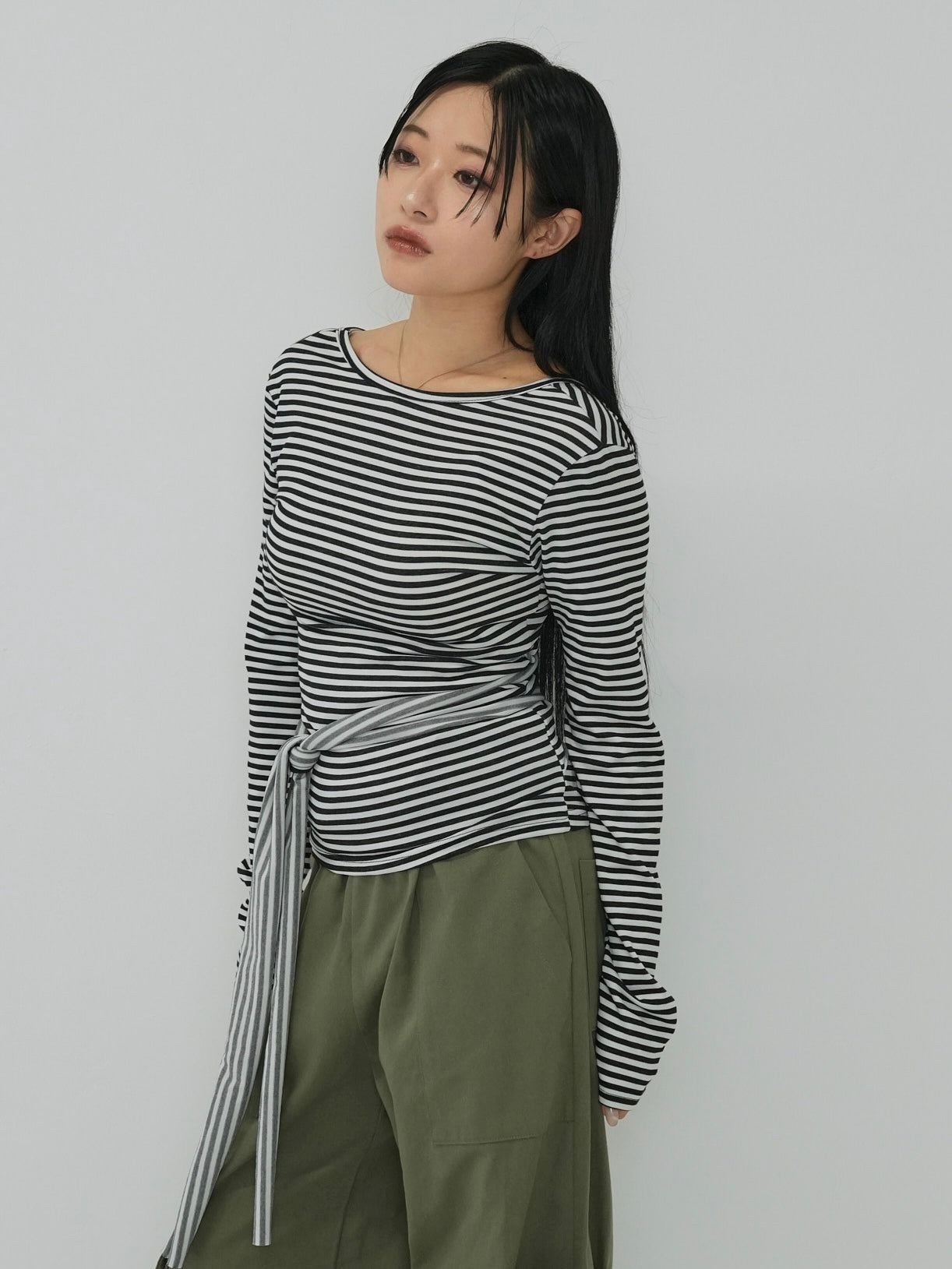 stripe waist wrap tops