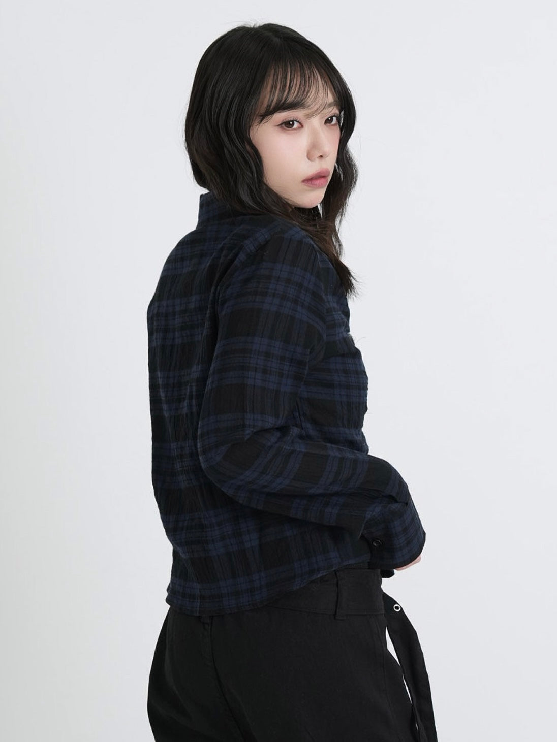 check frill blouse shirt