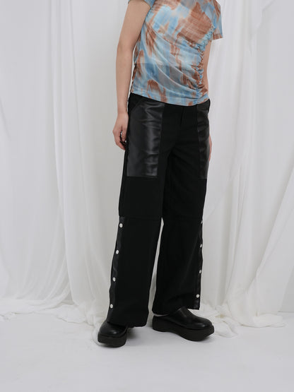 leather mix snap pants