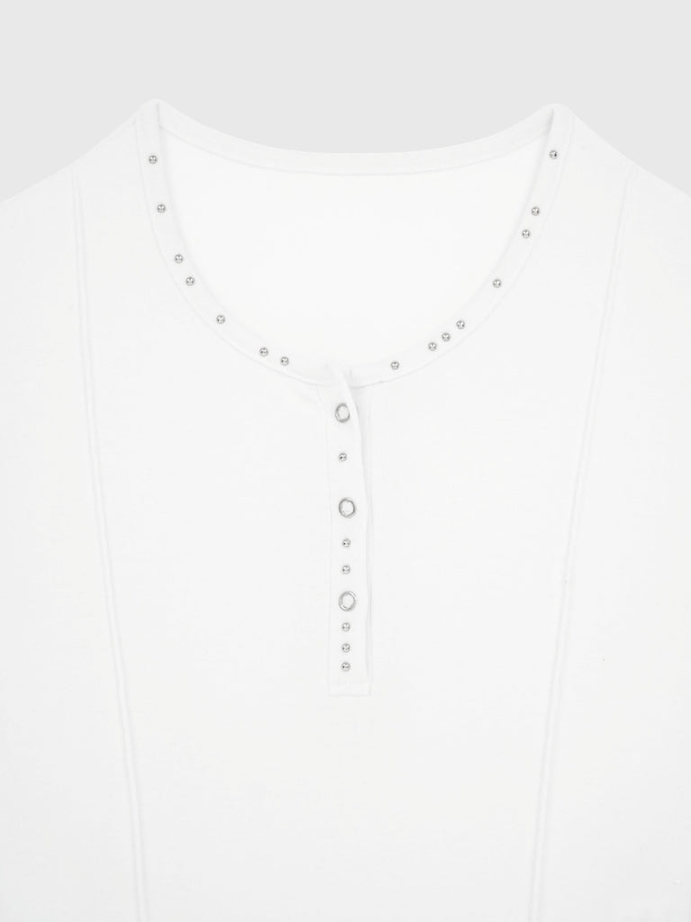 cropped stud henley tops
