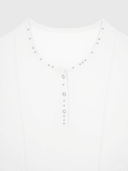 cropped stud henley tops