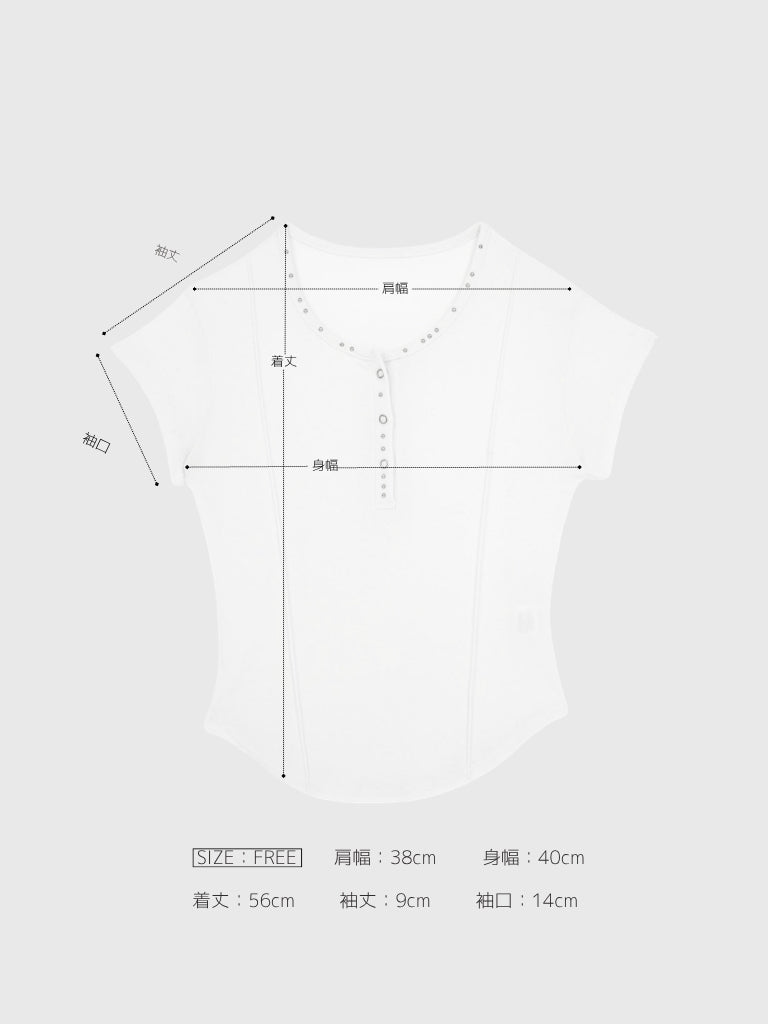 cropped stud henley tops