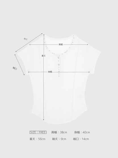 cropped stud henley tops