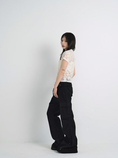 sheer flower lace tops