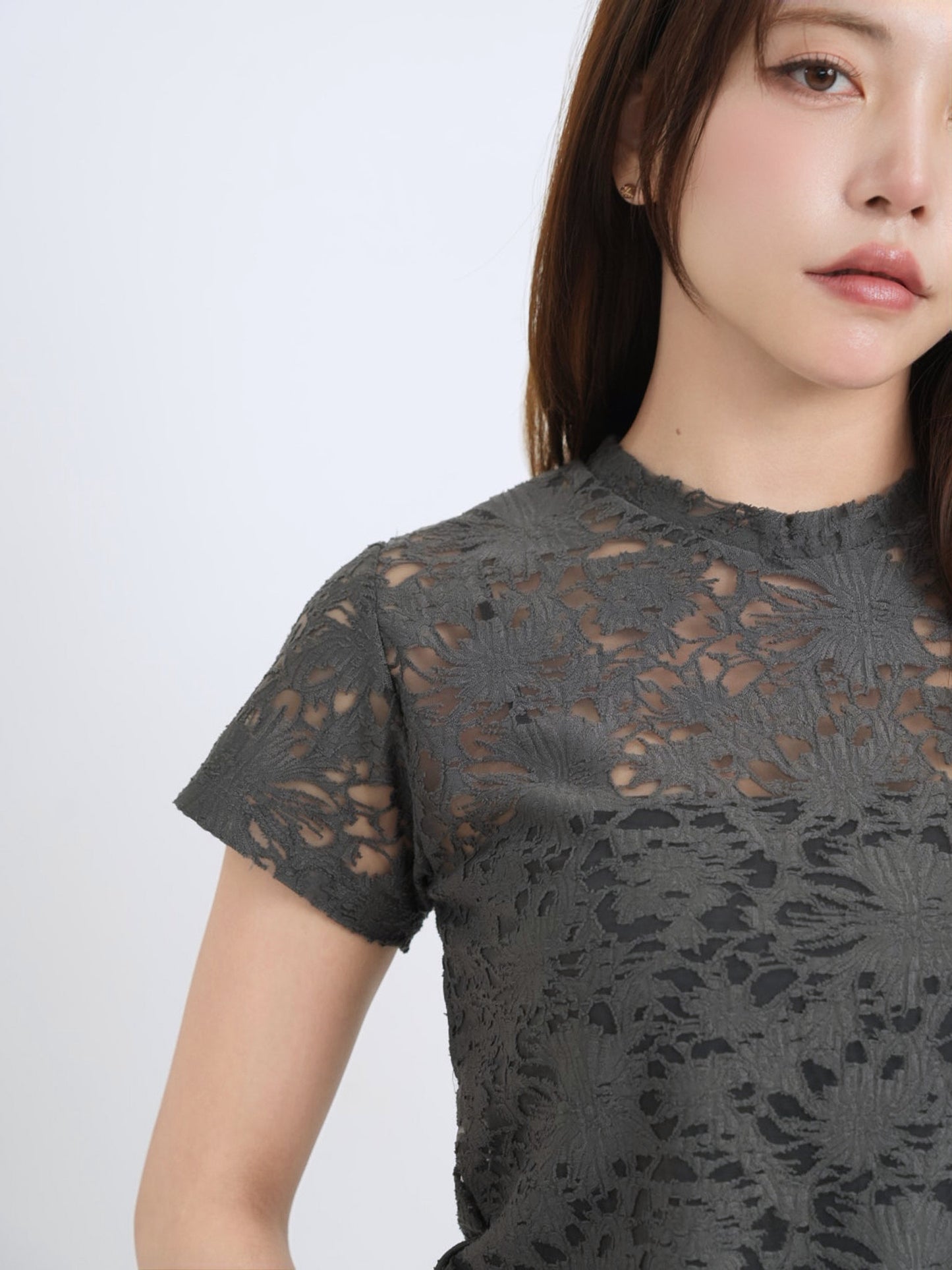 sheer flower lace tops