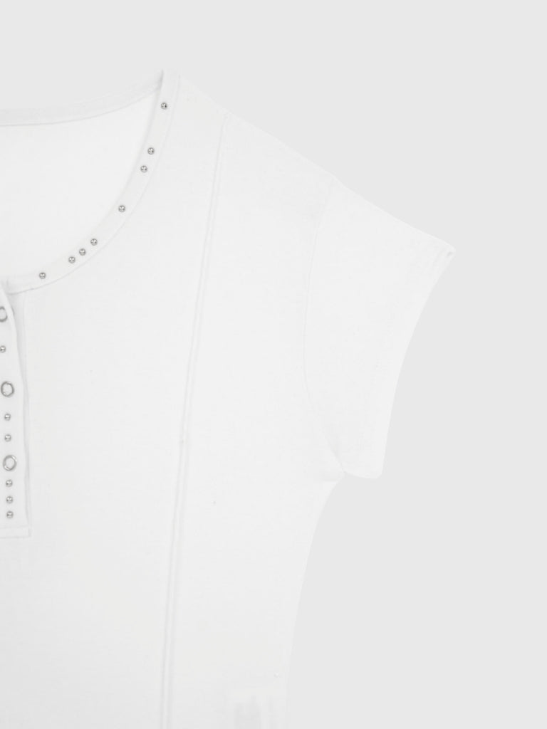 cropped stud henley tops
