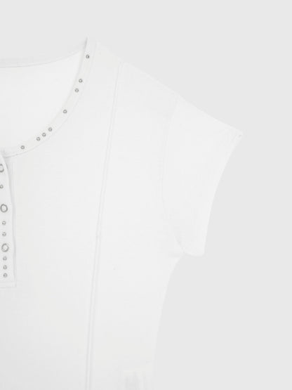 cropped stud henley tops