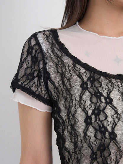 lace layered sheer tops