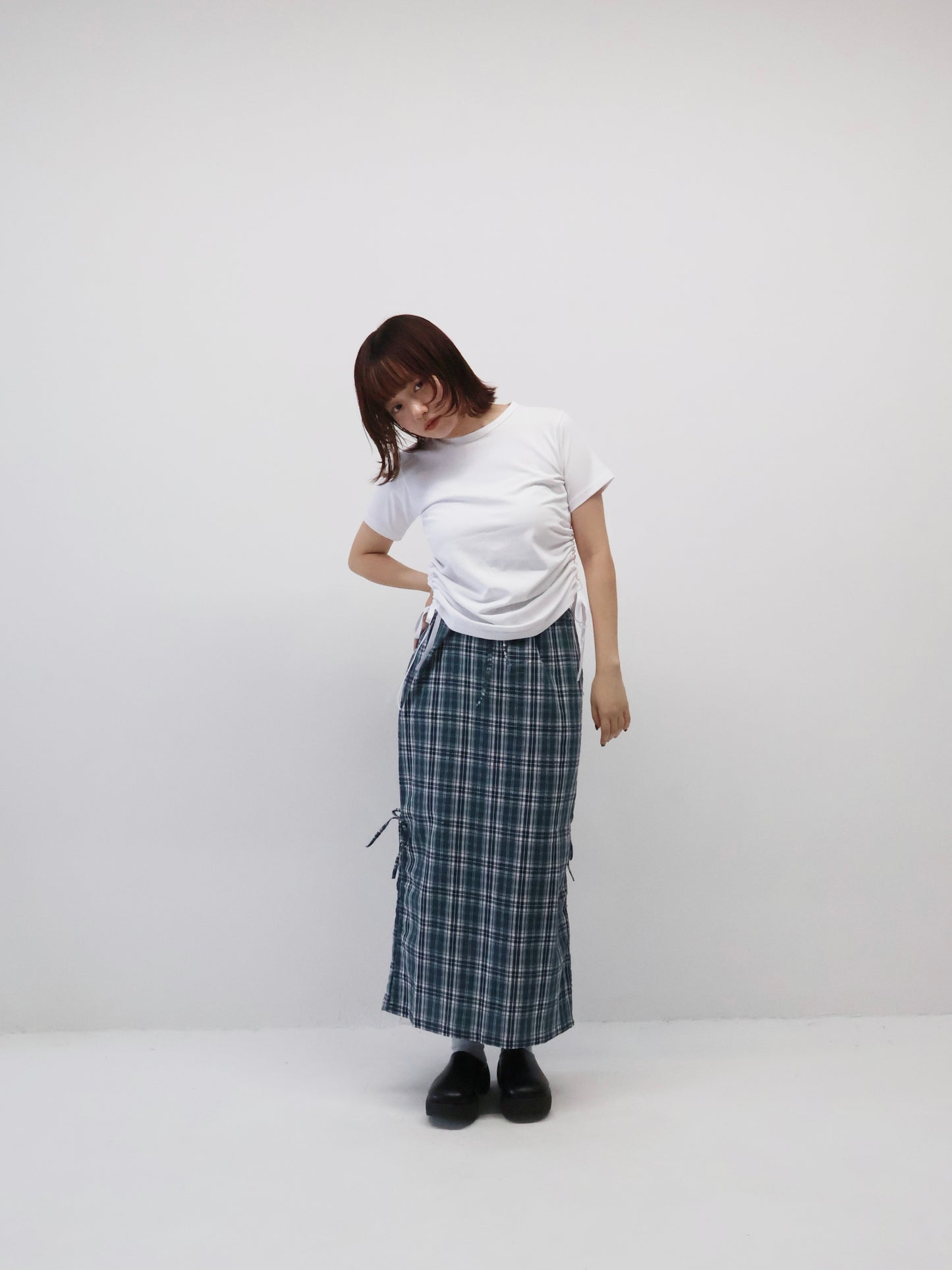 drawstring check skirt