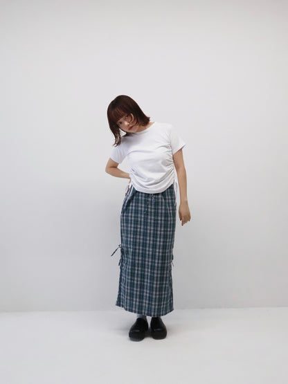 drawstring check skirt