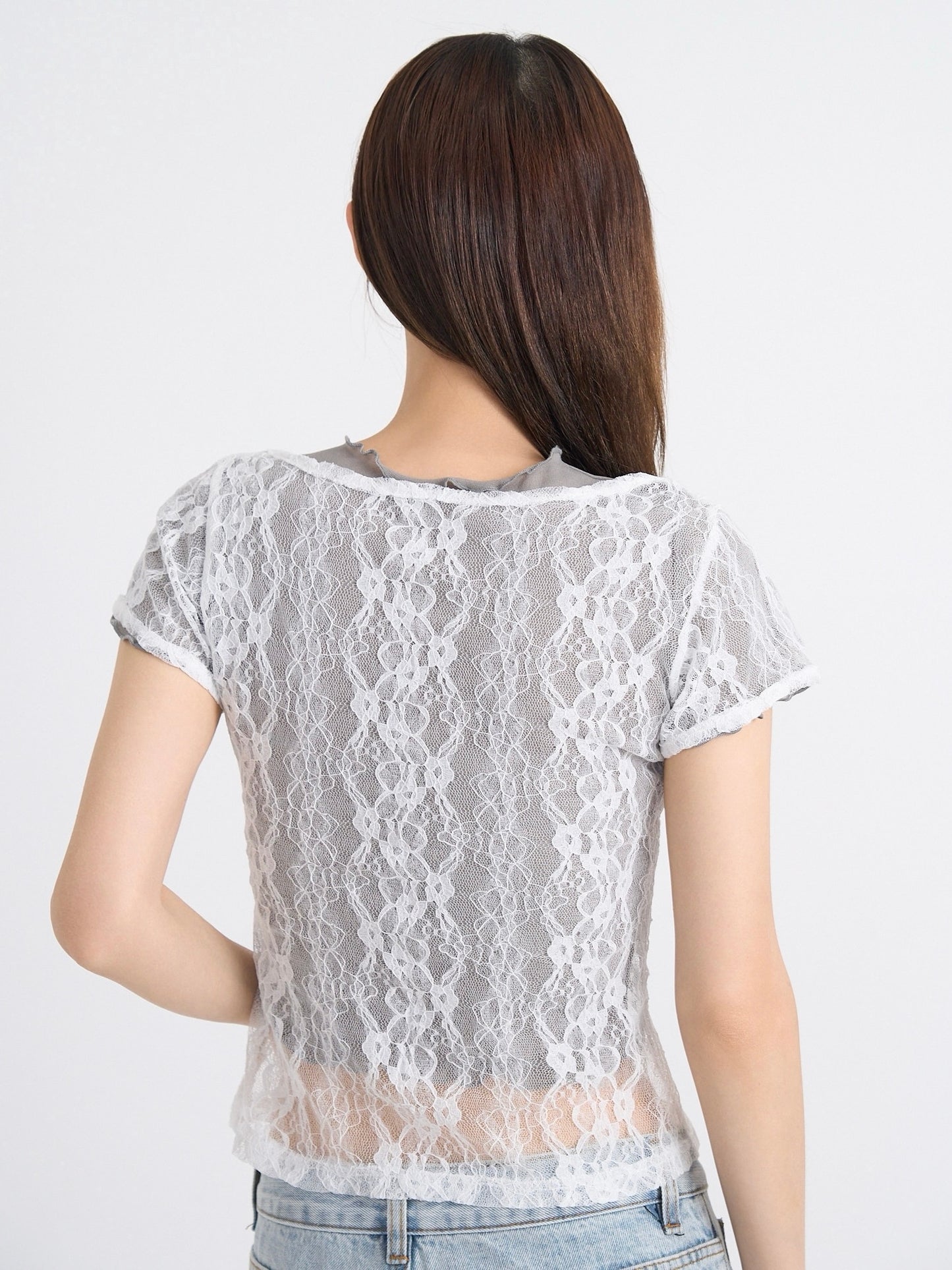 lace layered sheer tops