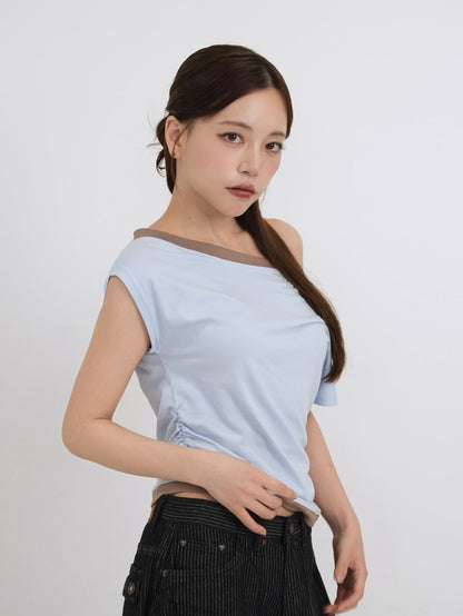 bicolor eyelet off shoulder tops