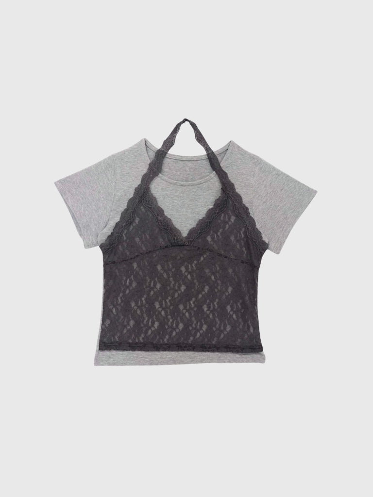 lace overlay halter tops