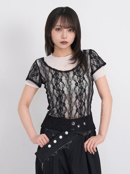 lace layered sheer tops