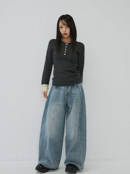bicolor button round tops