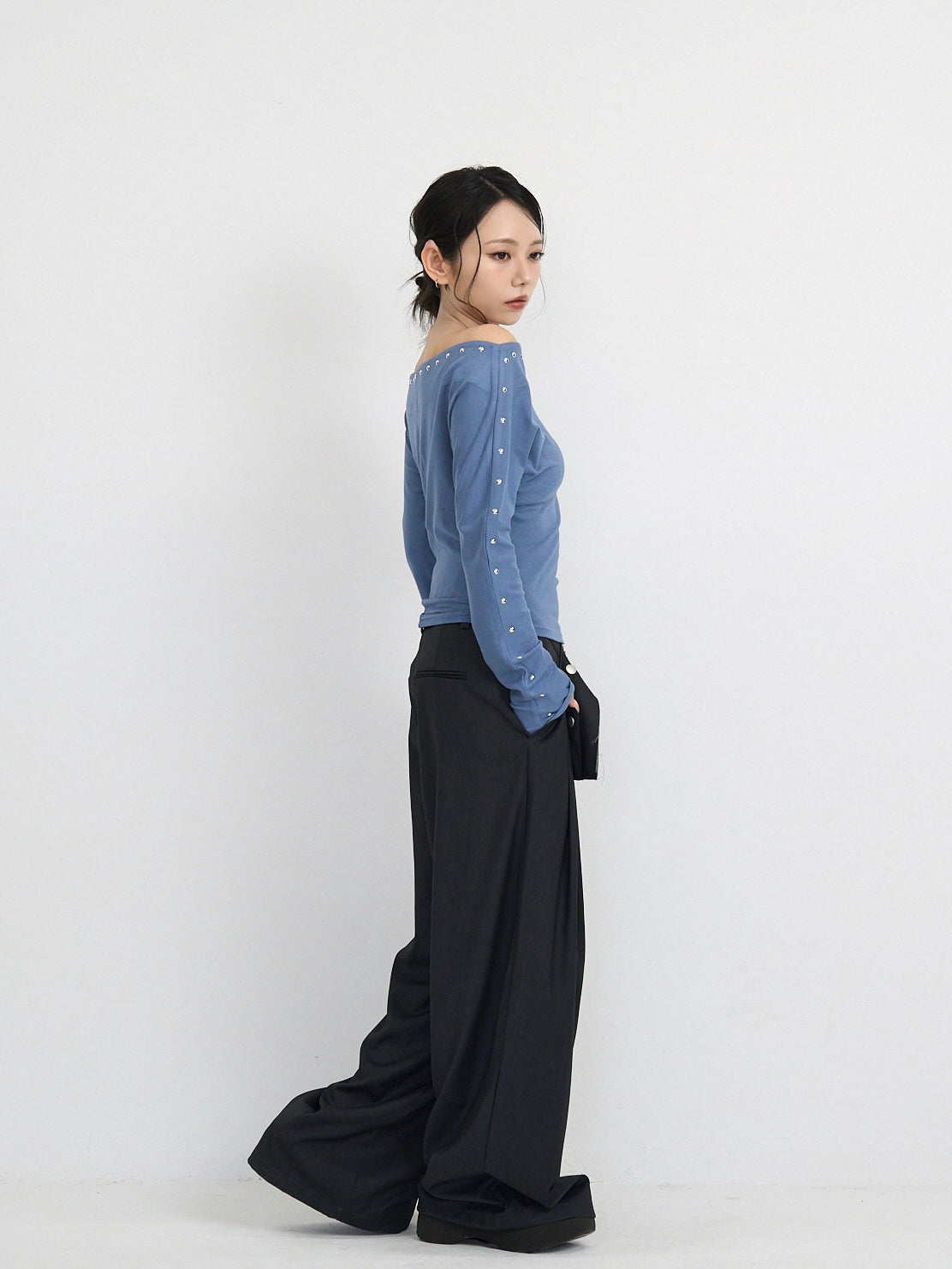 studs detail off shoulder tops