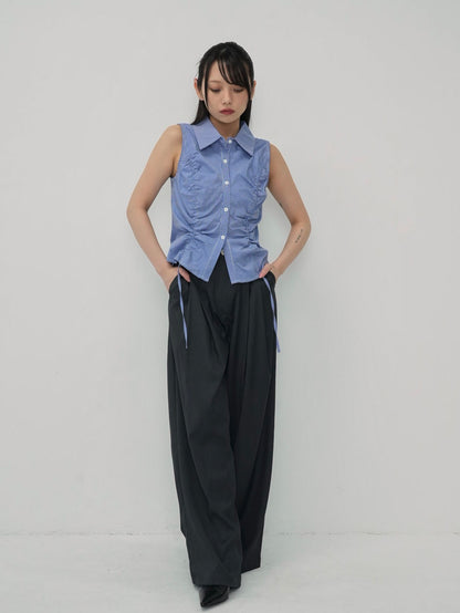 shirring check halter tops