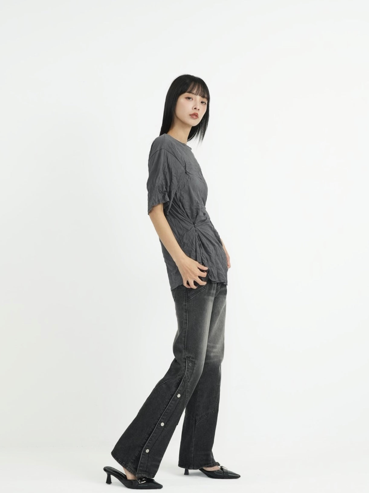 wrinkle adjustable button tops