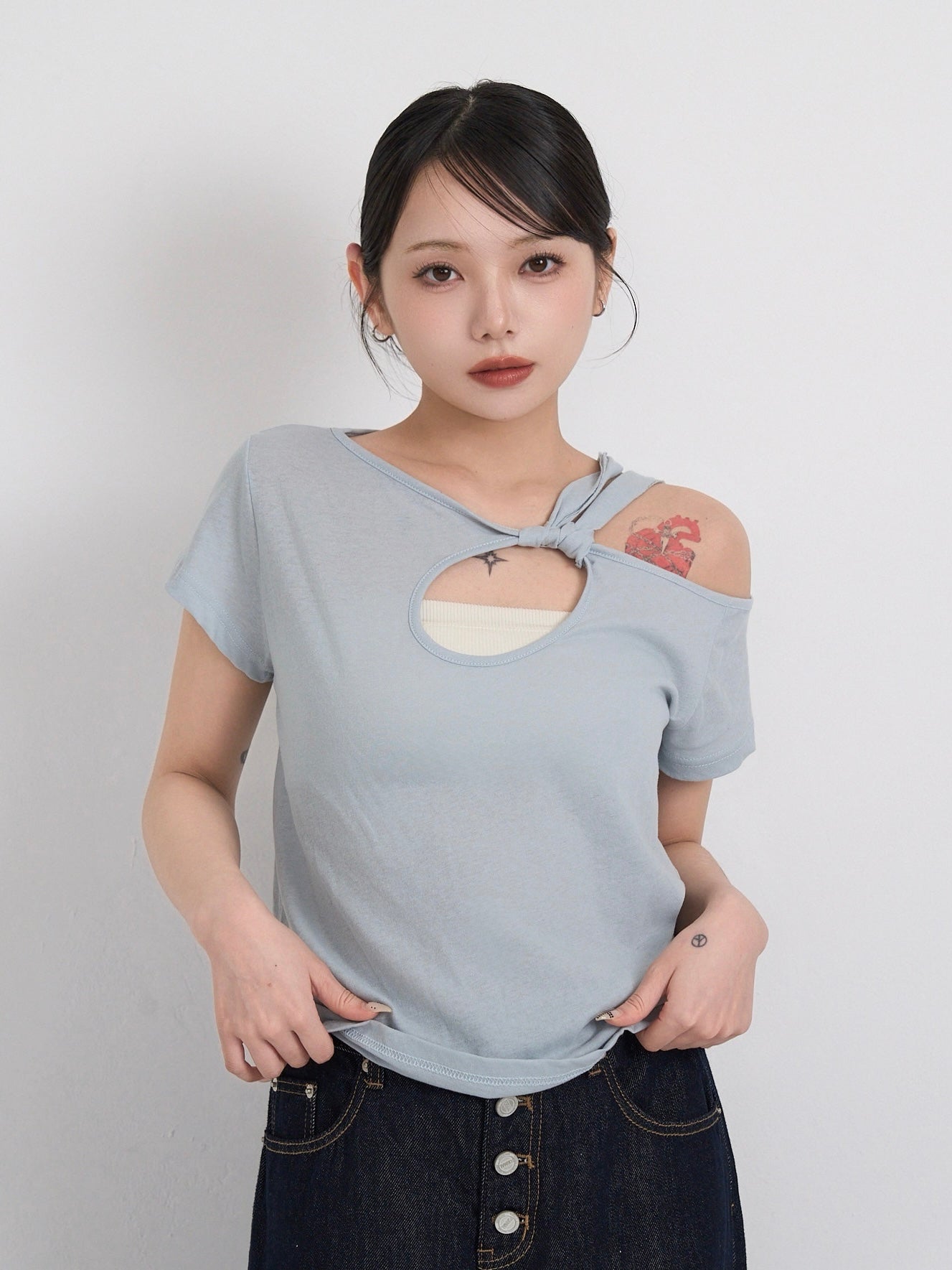 one shoulder cut tops