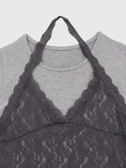 lace overlay halter tops