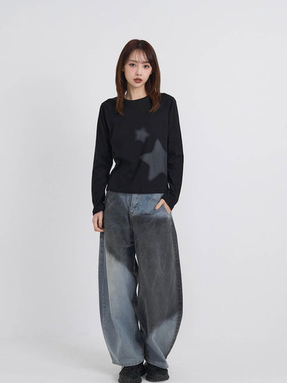 star print basic long tops