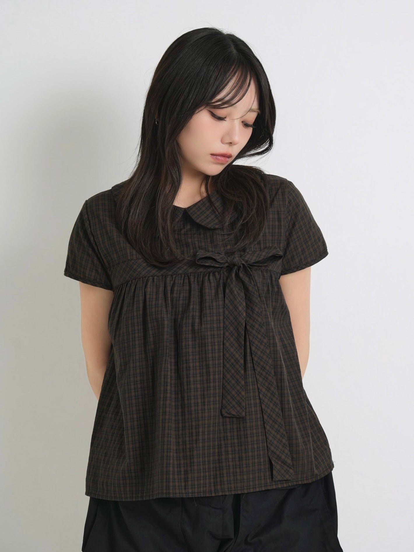 collar check blouse