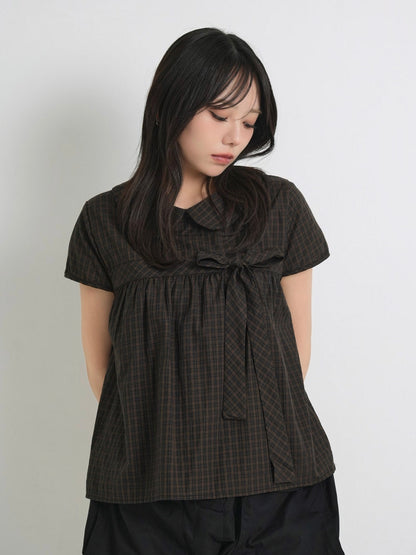 collar check blouse
