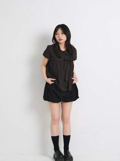 collar check blouse
