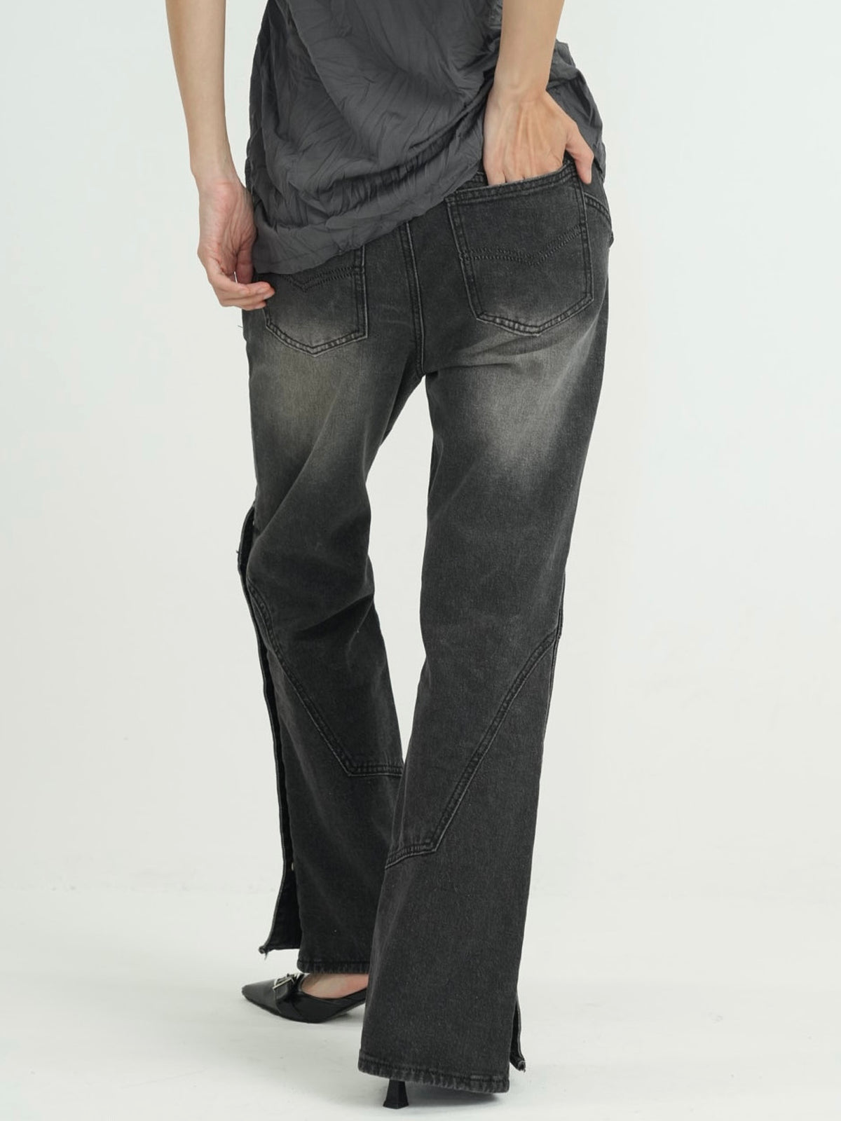 wide slit bootcut denim pants