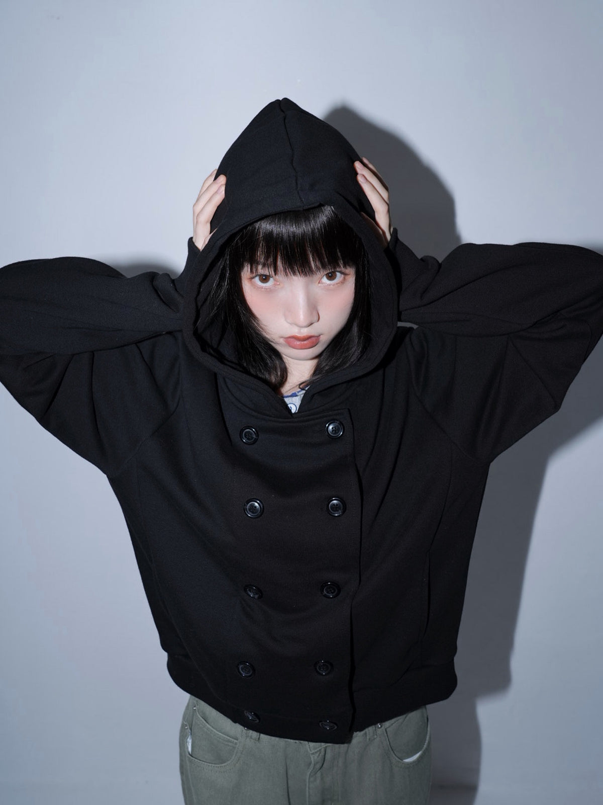 button front hooded jacket