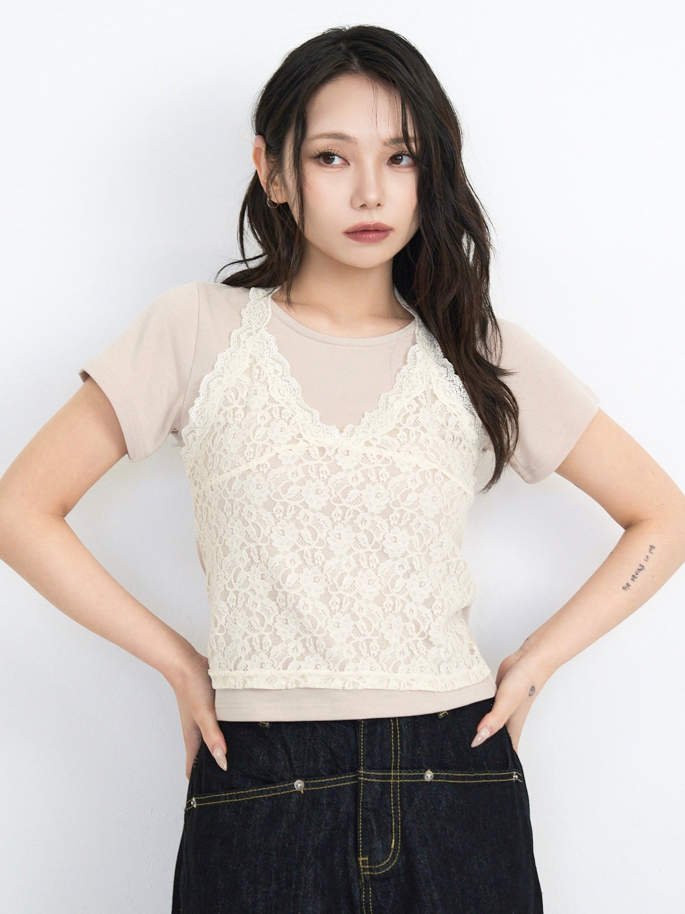 lace overlay halter tops