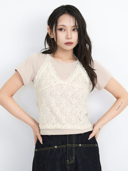 lace overlay halter tops