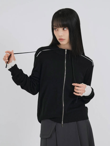 w zip line knit tops