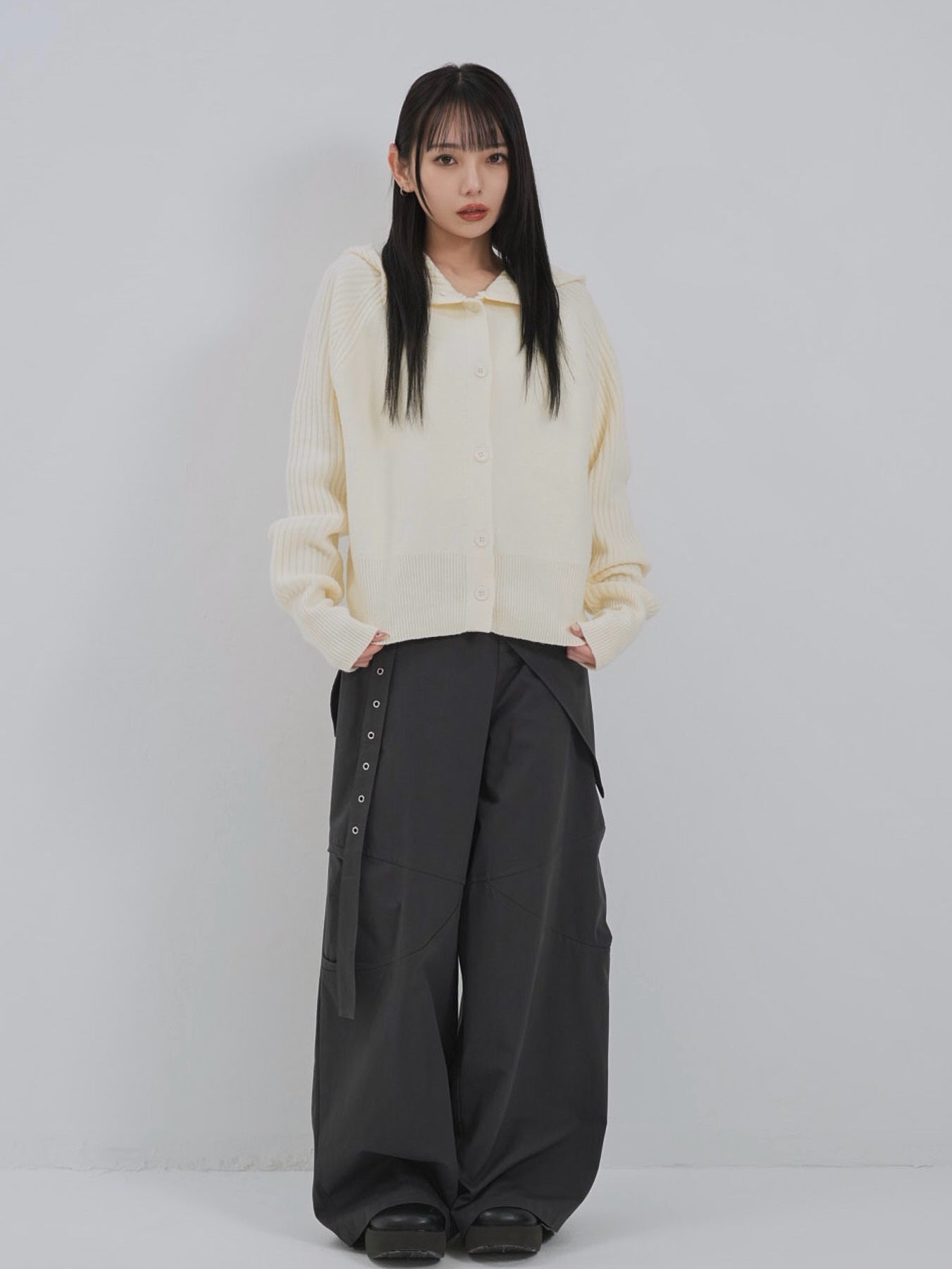 high-neck button knit cardigan