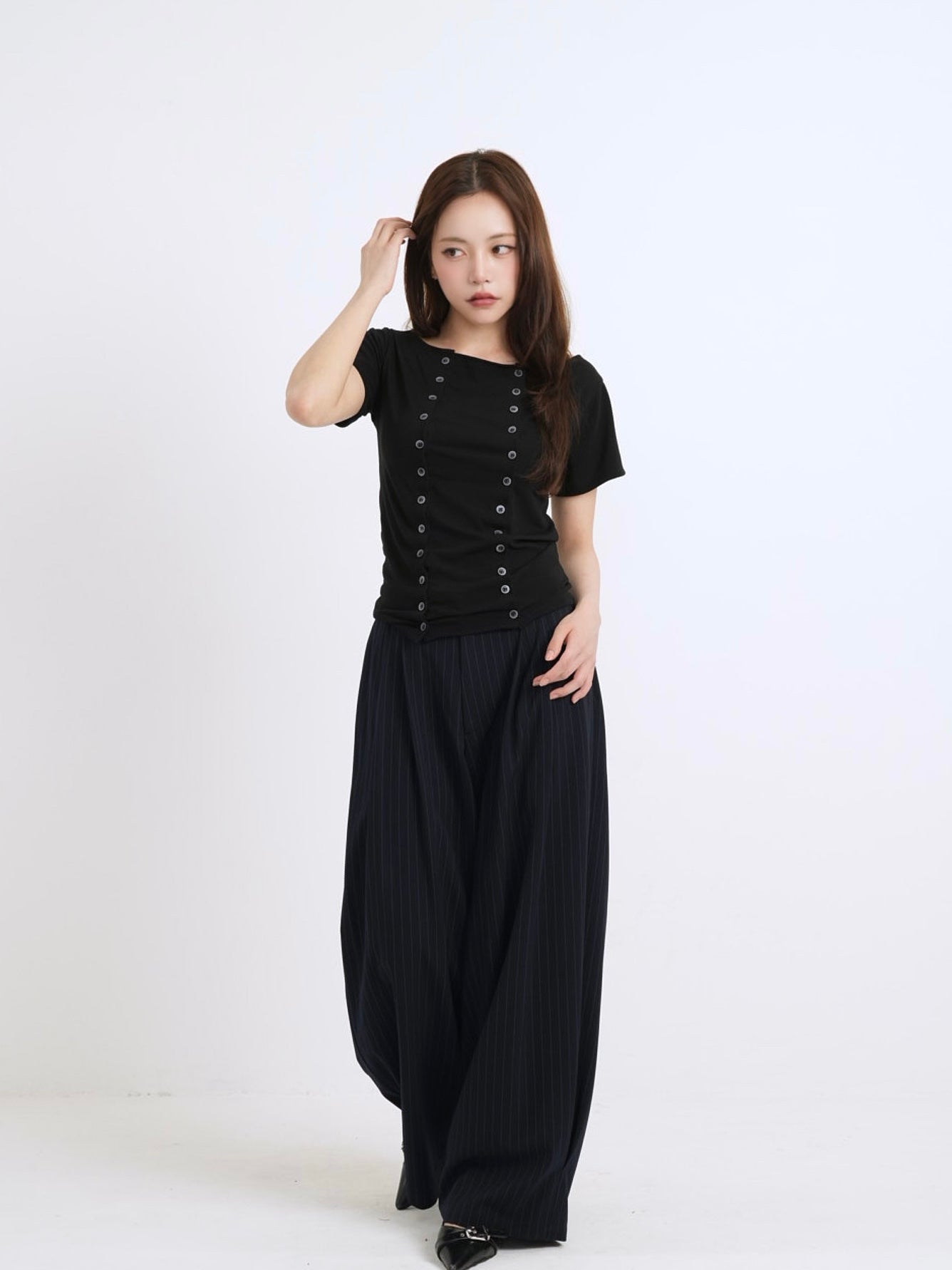 wide stripe tuck pants