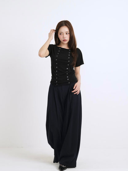wide stripe tuck pants
