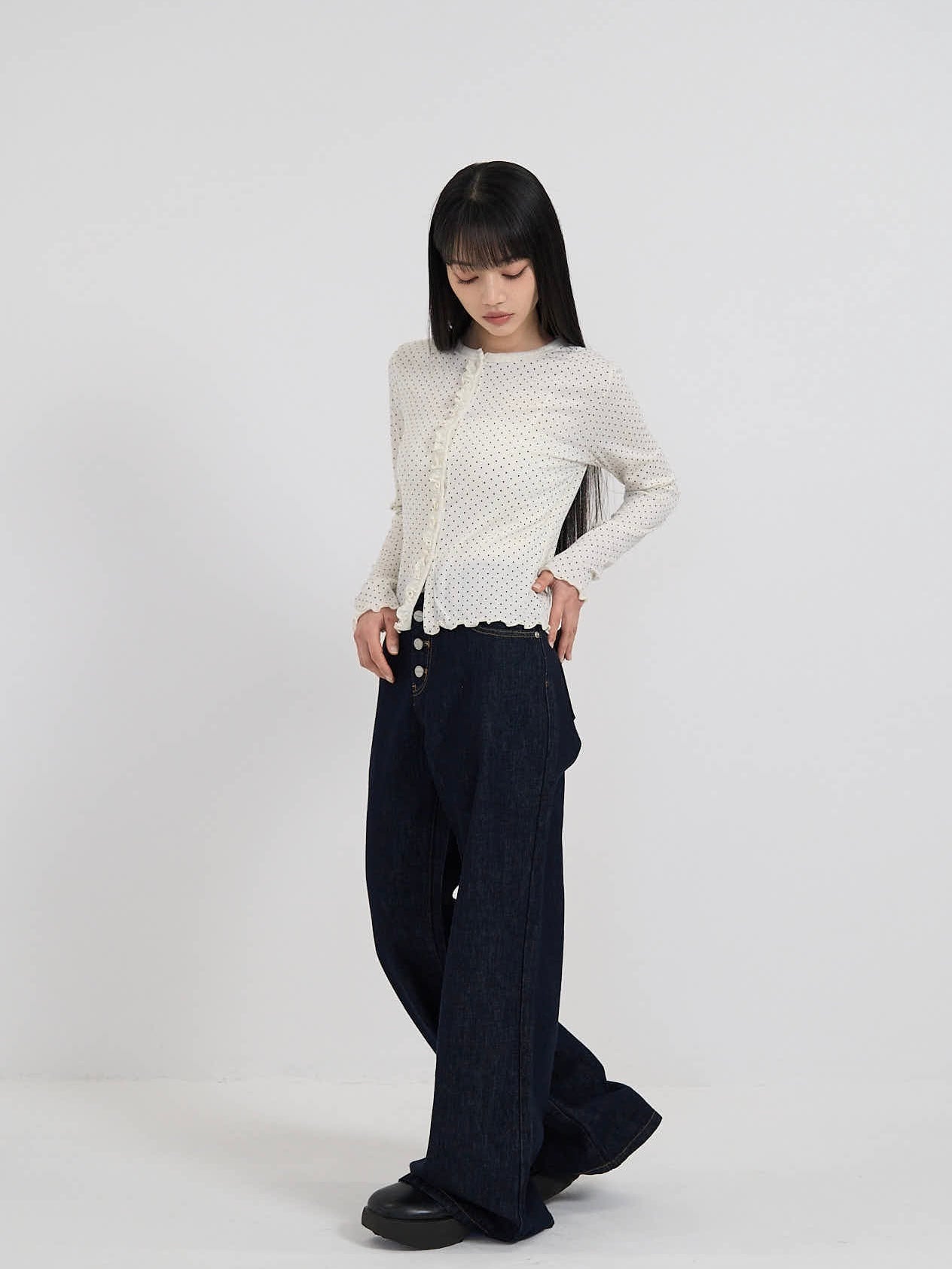 button line bootcut denim pants
